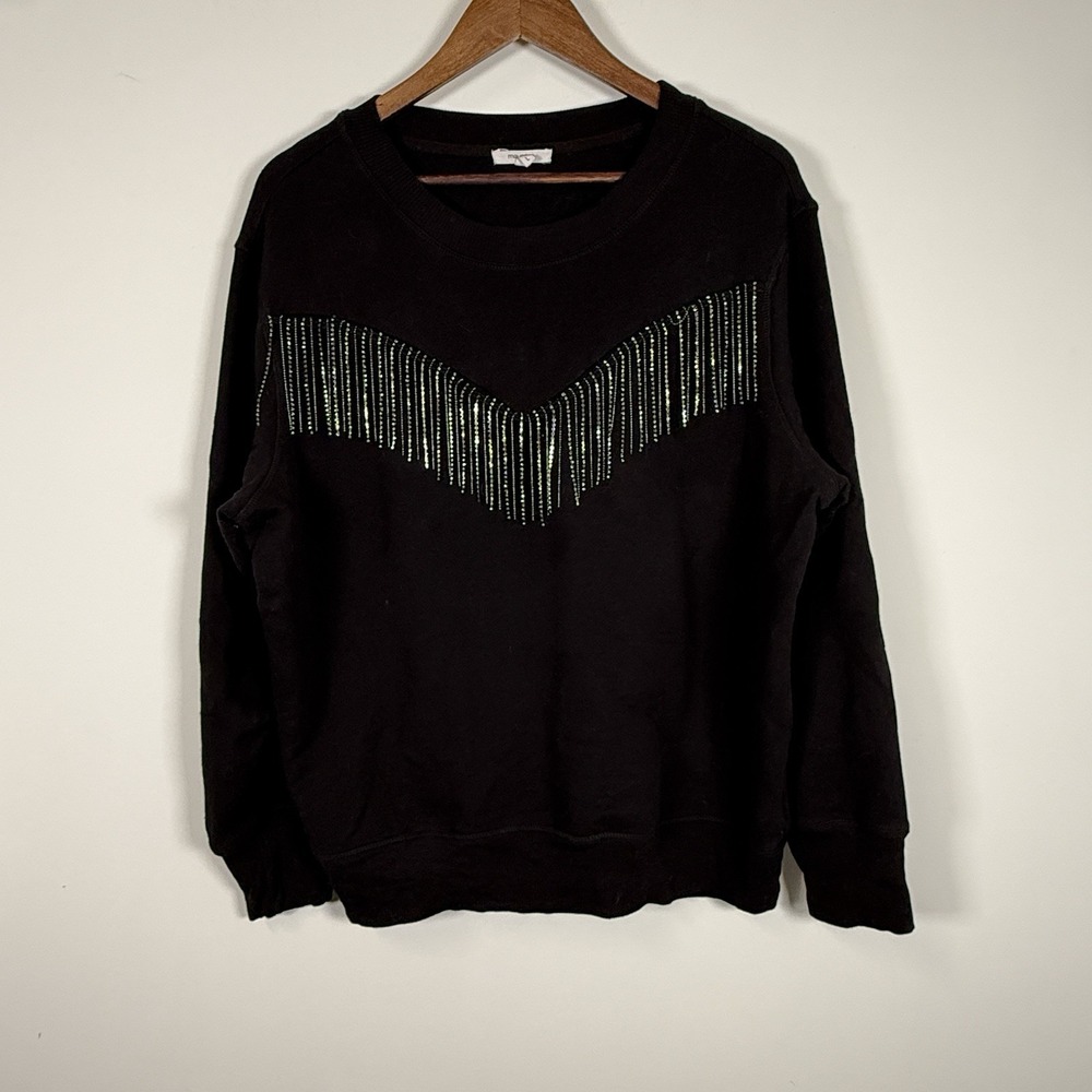 Maurices Women's Sweatshirt Long Sleeve Crew Neck Black Rhinestone Western Large